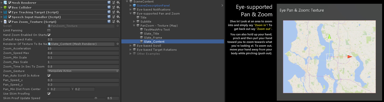Configuração de zoom e painel suportados por olhos no Unity