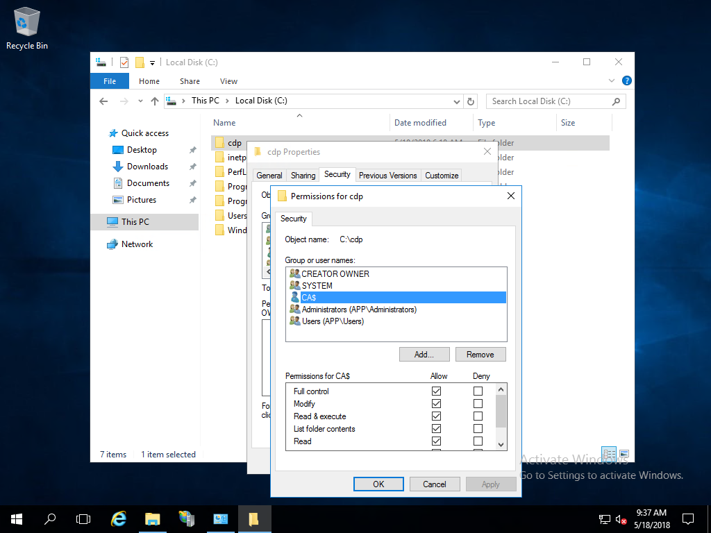 permissões CDP NTFS.