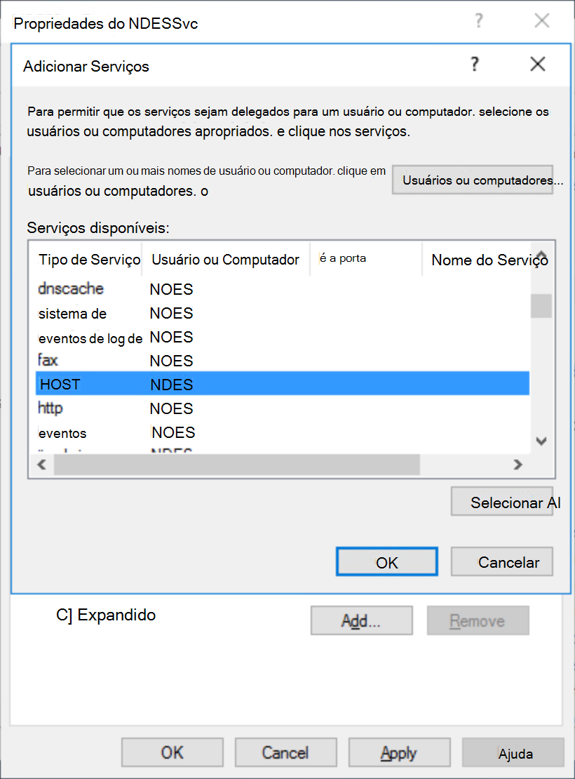 Delegação do Serviço NDES para host do NDES.