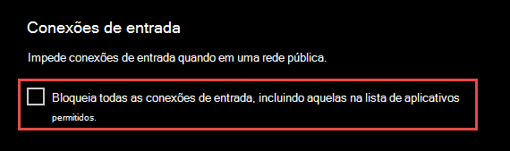 Captura de tela do aplicativo de Segurança do Windows mostrando as conexões de entrada.