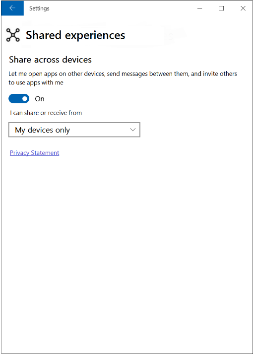 página de configurações de experiências compartilhadas