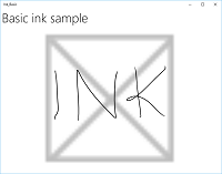 Captura de ecrã do InkCanvas com traços de tinta.