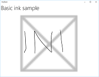 Captura de ecrã do InkCanvas com um traço apagado.