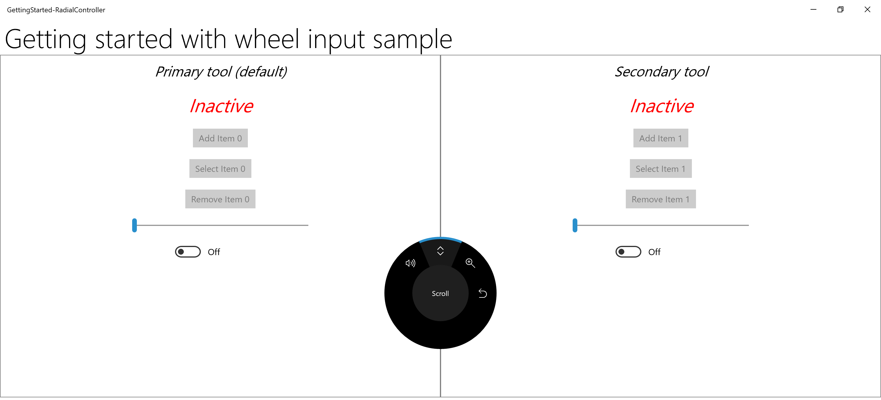 RadialController no ecrã