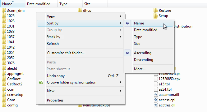captura de ecrã da vista de lista com o menu 'ordenar por' 