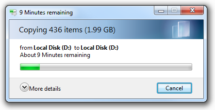 captura de tela da caixa de diálogo Copiar com barra de progresso 