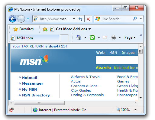 captura de ecrã da barra de estado da janela do Internet Explorer 