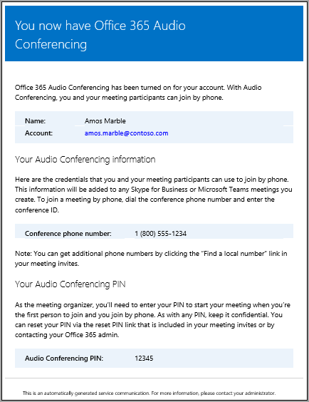 Audio Conferencing email.