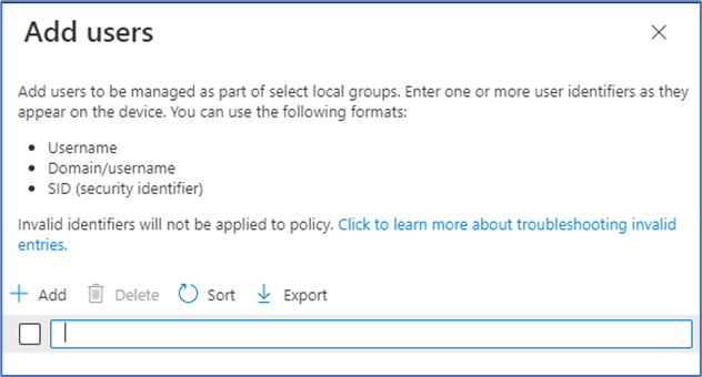 Screen shot of the Add users page in the Intune admin center.