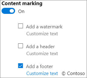 Screenshot of the content marking settings for a sensitivity label.