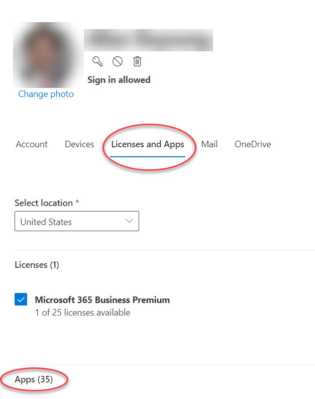 Account Options form in Microsoft 365 Admin Center