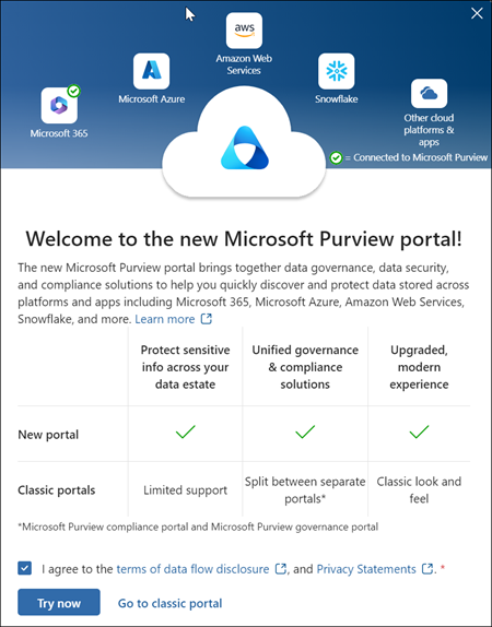 Microsoft Purview portal welcome.