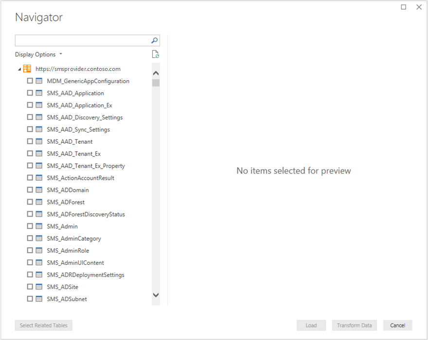 Screenshot of Navigator window in Power BI Desktop