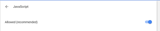 Screenshot that shows the Java Script setting and the option to allow or disable.