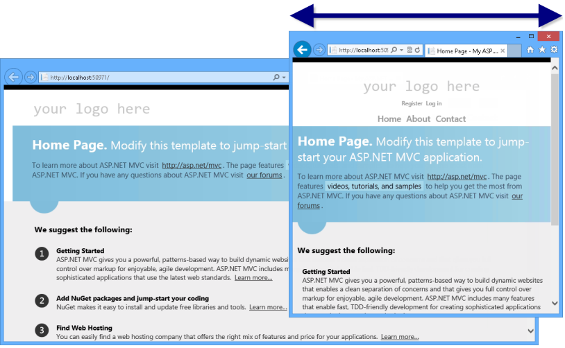 ASP.NET MVC 4 project template in different browser sizes