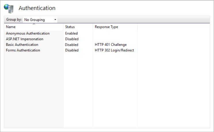 In the center pane, under IIS, double-click Authentication.