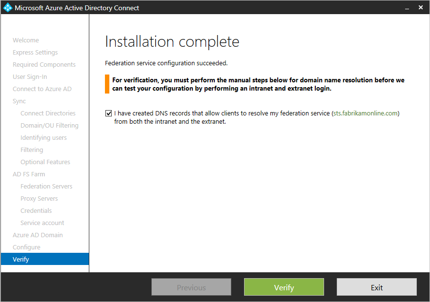 Screenshot showing the "Installation complete" page.