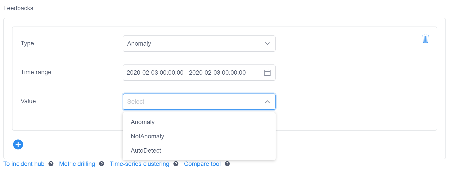 Drop down menu with choices of Anomaly, NotAnomaly, and AutoDetect