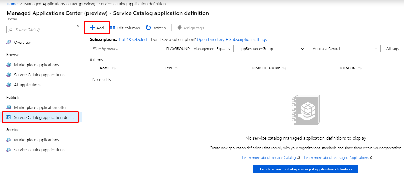 Add Service Catalog