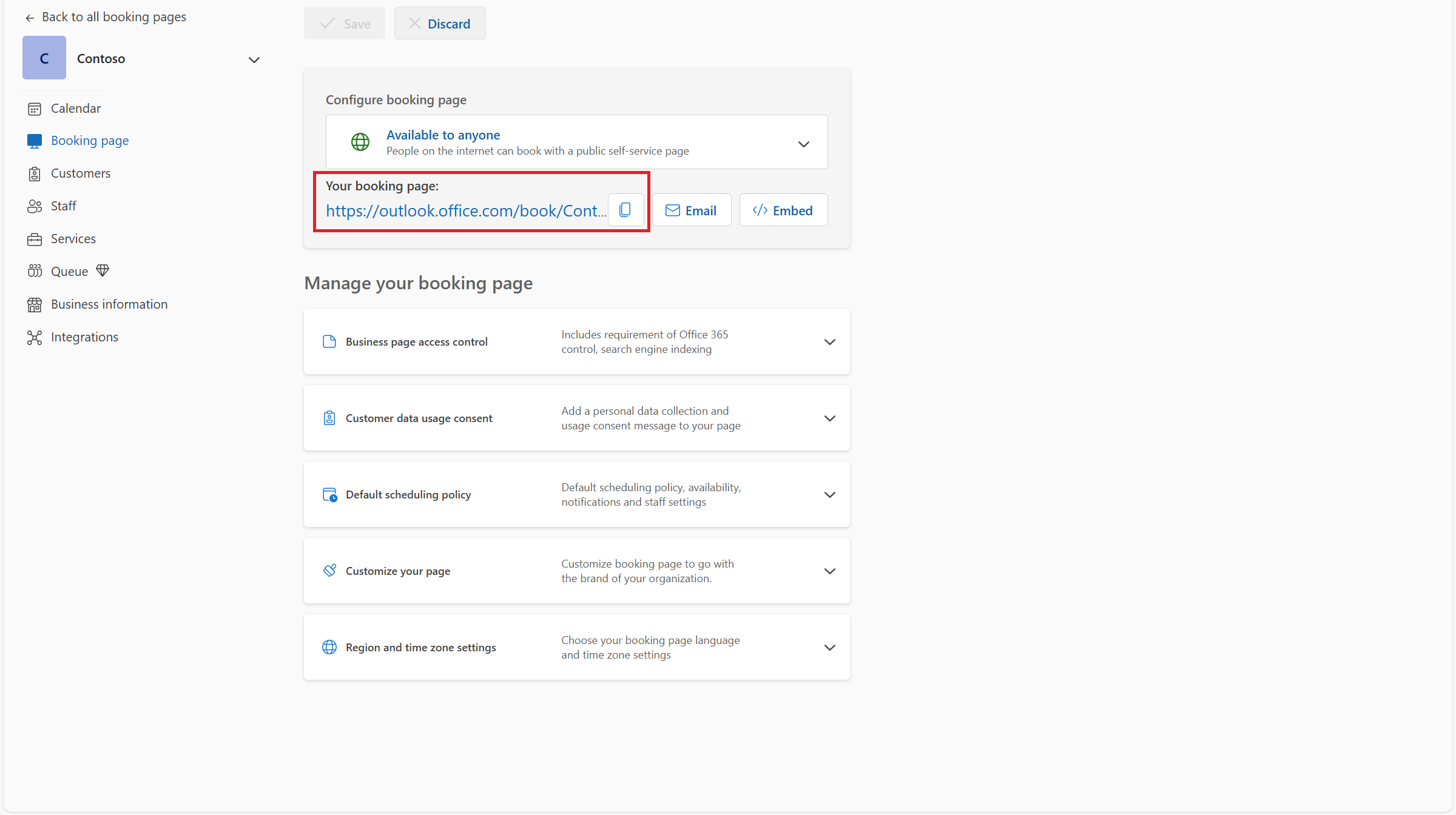 Screenshot of Booking configuration experience.