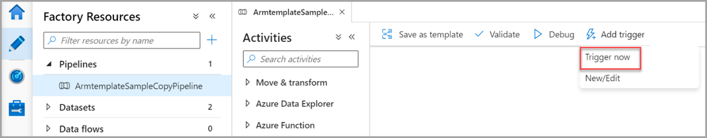 Screenshot of the button for the triggering the demo pipeline to run.