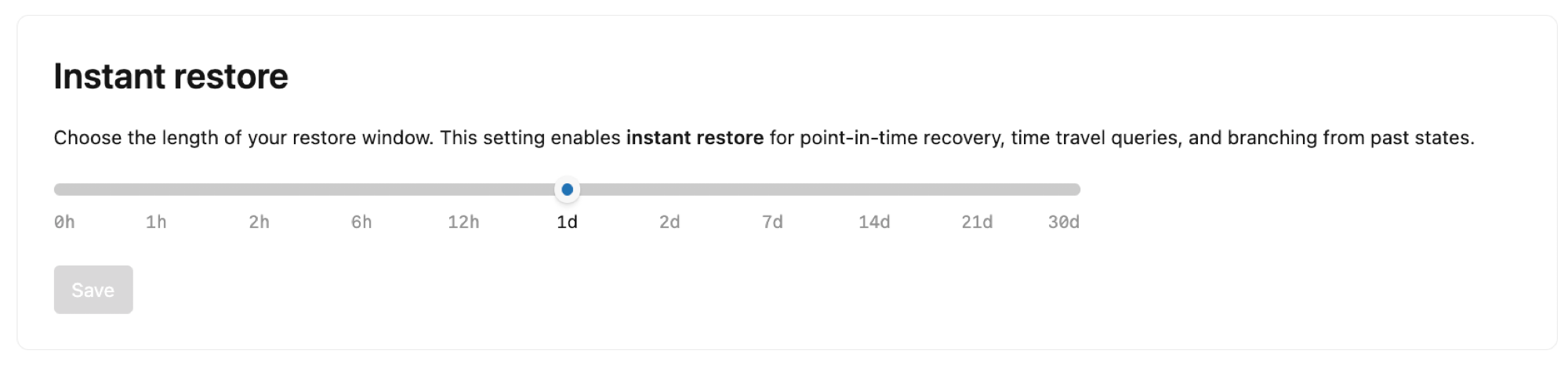 Instant restore settings