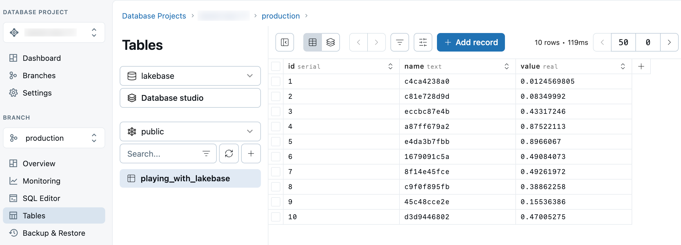 Lakebase tables editor view