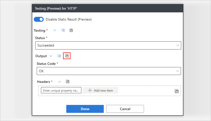 Screenshot showing "Switch to JSON Mode" icon selected to paste a section from a JSON object.