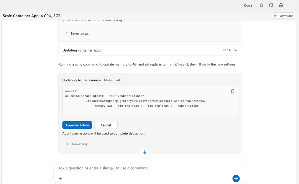 Screenshot of the on-behalf-of authorization prompt in the agent portal.