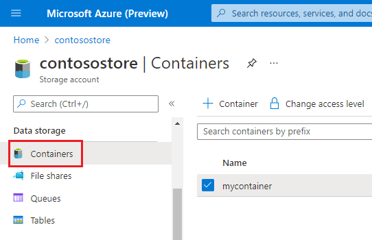 location of storage account containers in the Azure portal