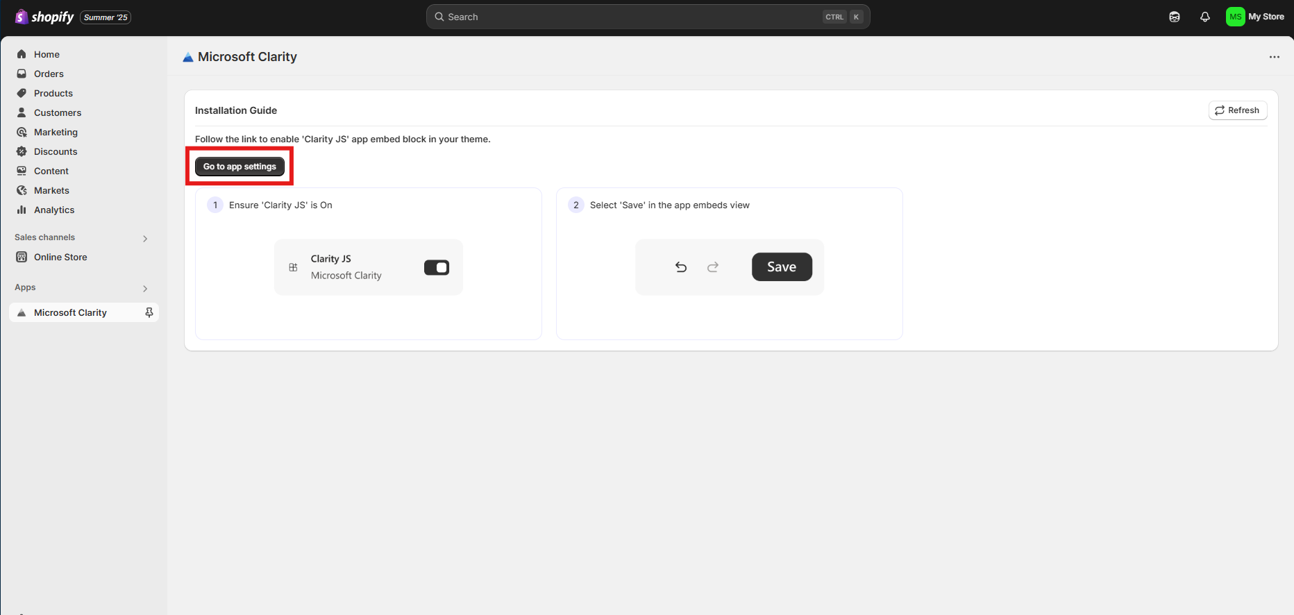 Go to app settings.