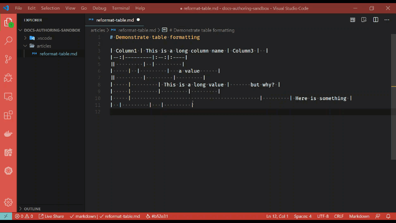 Reformat table demo