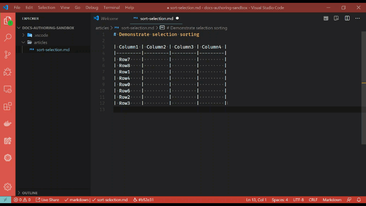 Sort selection demo