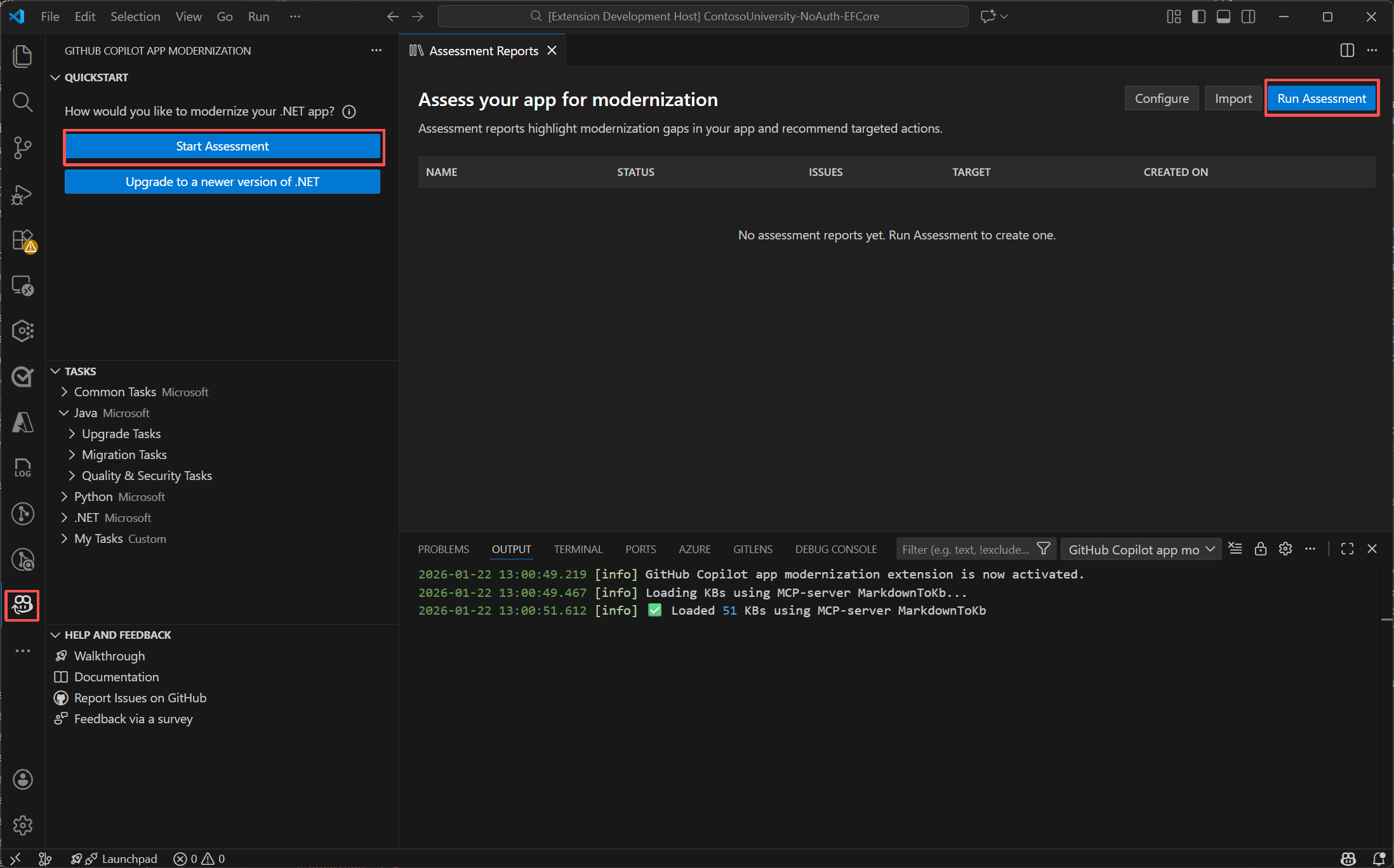Screenshot of run a task in tasks section to start a migration task.
