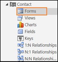 Extindeți entitatea de contact și selectați formulare.