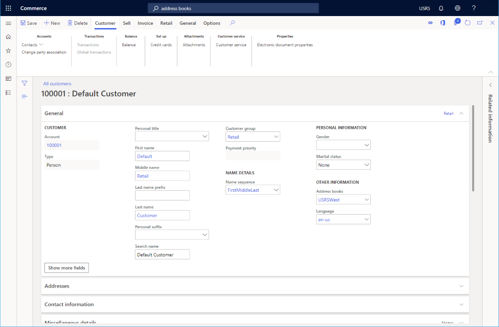 Sample customer configuration.