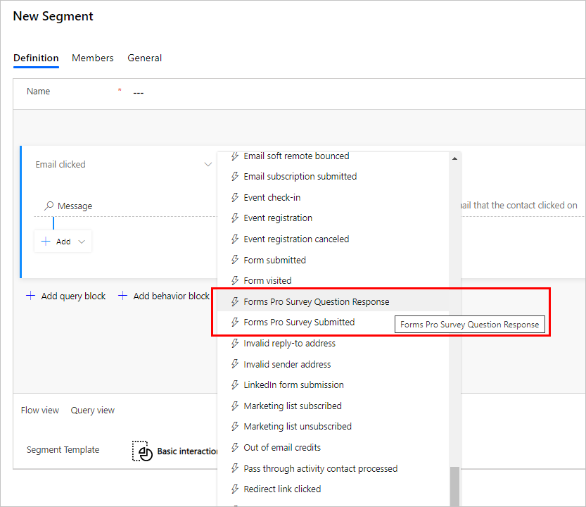 Segment bazat pe interacțiune Dynamics 365 Customer Voice.