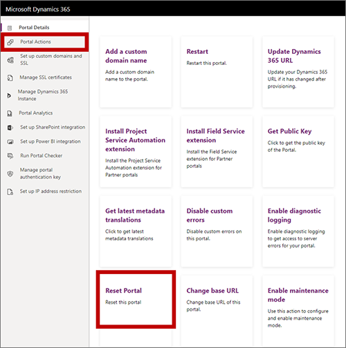 Selectați Portal Actions.