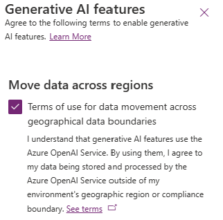 Captură de ecran a funcțiilor generative ai ale centrului de administrare a platformei de alimentare.