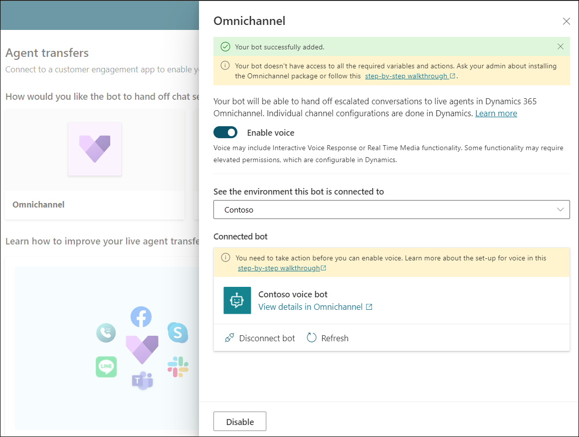 Copilot Studio bot pentru Omnicanal pentru serviciu pentru relații cu clienții