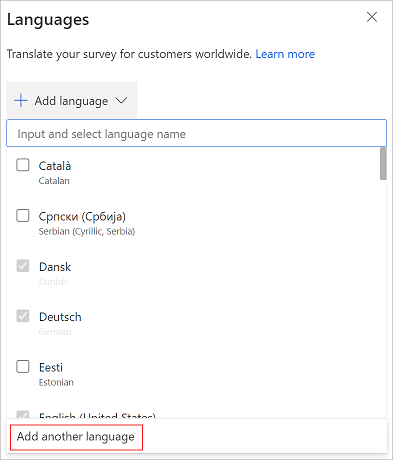 Adăugați o limbă personalizată într-un sondaj.
