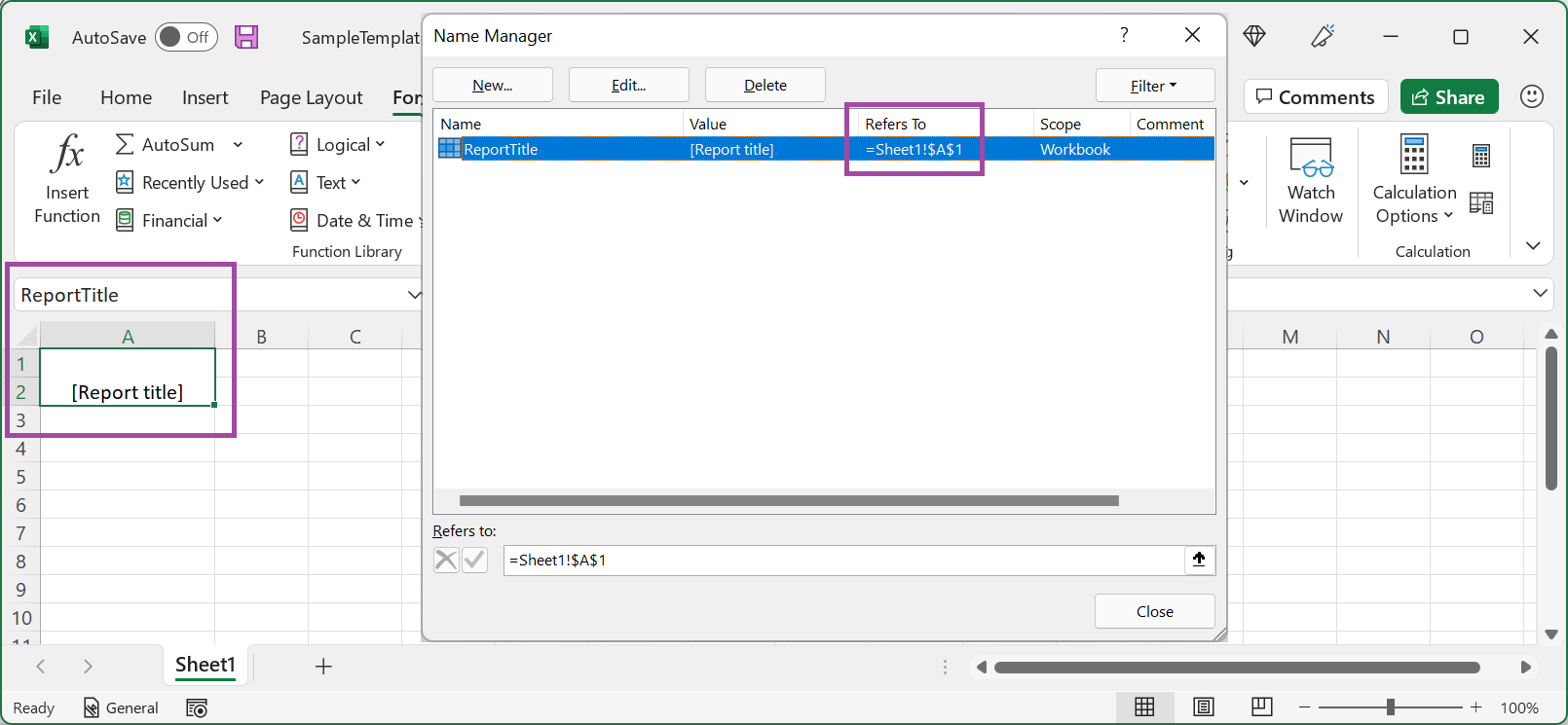 Reviewing the results of changing the reference in the designed Excel workbook in the Excel desktop application.