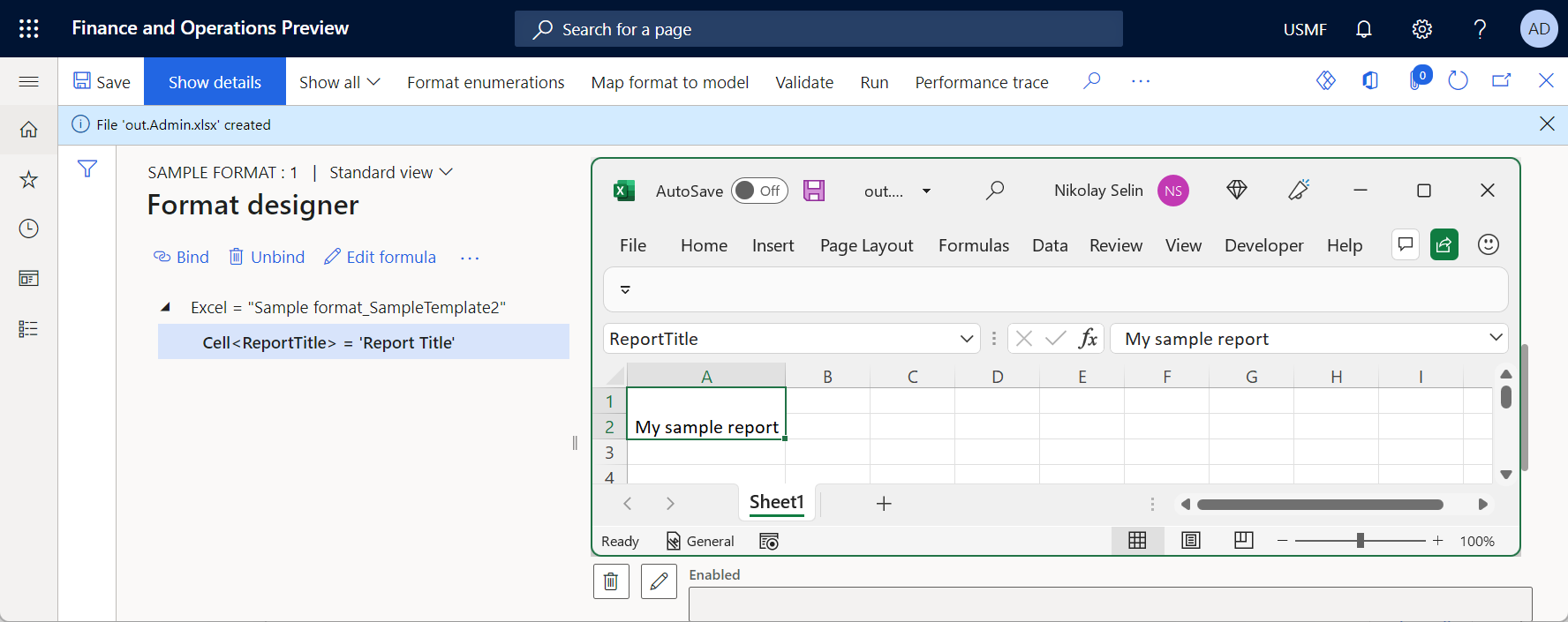 Reviewing the generated document in the Excel desktop application.