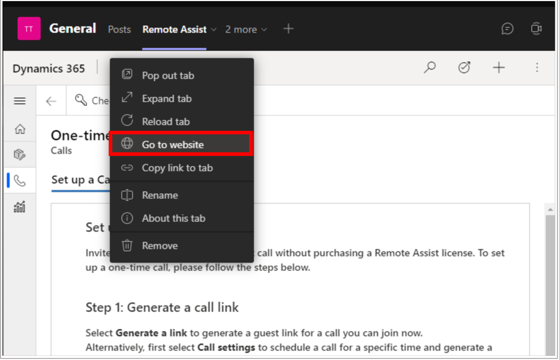 Go to website command highlighted Go to website command highlighted.
