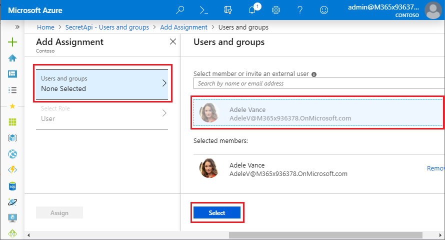 Select and assign user
