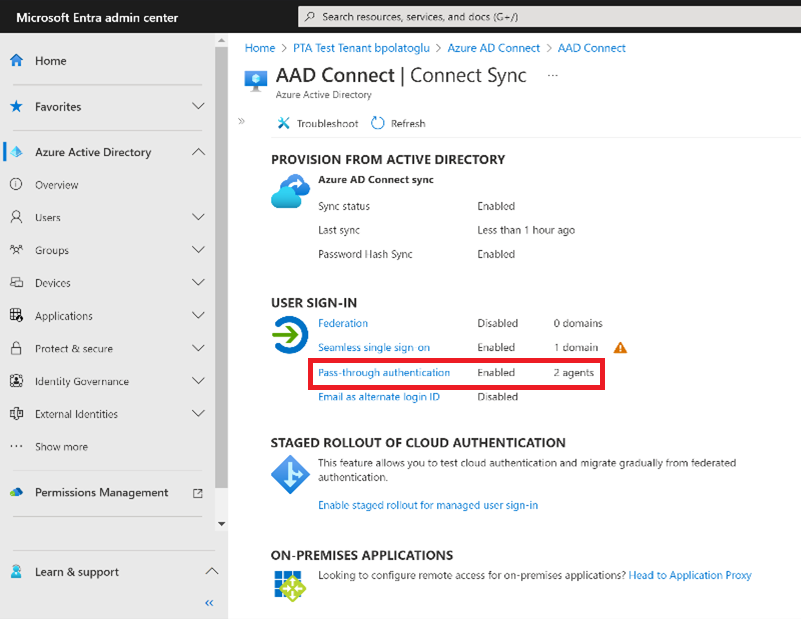 Screenhot shows Microsoft Entra admin center: Microsoft Entra Connect pane.