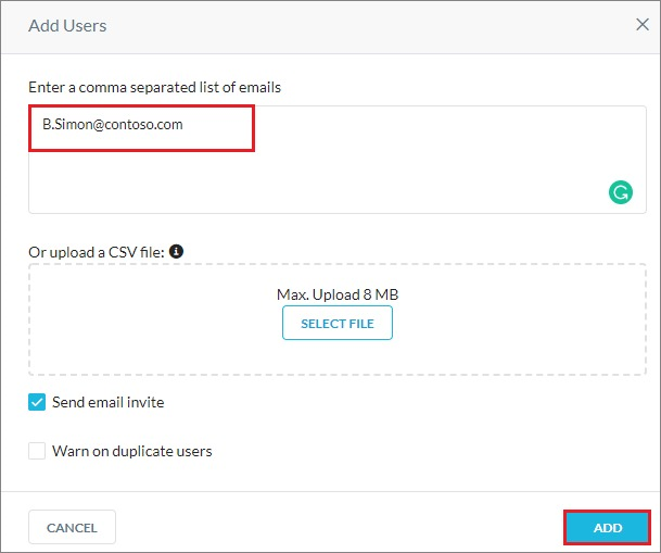 Screenshot shows Add Users where you can enter a list of users.