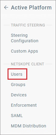 Screenshot shows Users selected from Active Platform.