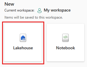 Screenshot showing new lakehouse dialog.