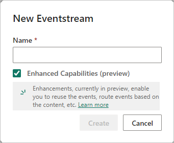 A screenshot of creating a new eventstream.
